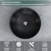 Plantex Platinum Ceramic Tabletop Round Wash Basin/Countertop Bathroom Sink/ Tabletop Wash Basin(Black, 15.5 x 15.5 x 5 Inch)