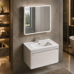 Plantex Wall Mount Vanity Cabinet with Washbasin and Mirror/Rectangular Basin with Cabinet for Bathroom - (Gizmo - 800, White)