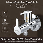 Plantex FLO-808 Pure Brass 2-Way Angle Valve/Angle Cocke for Bathroom With Brass Wall Flange & Teflon Tape (Mirror-Chrome Finish)