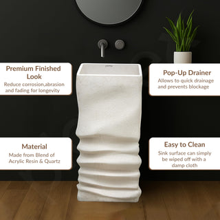 Plantex Pedestal Wash Basin/Acrylic Resin & Quartz Free Standing Wash Basin/Square Basin for Bathroom/Home/Office - (10040, Beige)