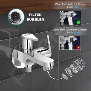 Plantex Pure Brass 2 in 1 Tap for Washing Machine with Water Saving Aerator/2-Way Bib Cock for Bathroom with Brass Wall Flange & Teflon Tape -7 Year Warranty-(PAC-1807-Chrome)