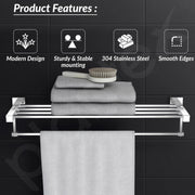 Plantex 304 Grade Stainless Steel 24 inch Towel Rack/Towel Hanger for Bathroom/Towel Rod/Towel Bar/Bathroom Accessories - Splash (Chrome)