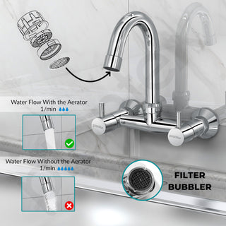 Plantex Pure Brass Sink Mixer Tap Hot and Cold with 360°Swivel Spout/Mixer Tap for Kitchen Sink with Brass Wall Flange and Teflon Tape/Kitchen Sink Tap-(Mirror-Chrome Finish)