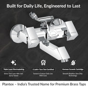 Plantex Pri-317 Pure Brass Telephonic Wall Mixer with Crutch Arranging of Hot & Cold Water with Water Saving Nozzle for Bathroom and Brass Wall Flange (Chrome)