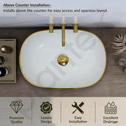 Plantex Tabletop Washbasin for Bathroom/Designer Ceramic Hand Wash Basin/Vessel Sink Basin for Home/Hotel - (23x16x5.5 inch - White & Gold)