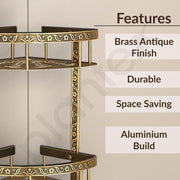 Plantex Aluminium Corner Shelf For Bathroom Wall/2 Tier Side Corner Shelf/Bathroom Corner Shelf with Hooks/Premium Bathroom Organizer (Brass-Antique Finish)