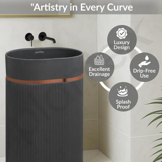 Plantex Pedestal Wash Basin/Acrylic Resin & Quartz Free Standing Wash Basin/Oval Basin for Bathroom/Home/Office - (10047, Grey)