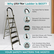 Plantex Ladder for Home-Foldable Aluminium 6 Step Ladder-Wide Anti Skid Steps/Strong Wide Steps Ladder (Anodize Coated-Gold)