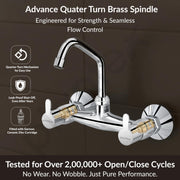 Plantex Pure Brass Kitchen Sink Tap with 360Ãƒâ€šÃ‚Â° Swivel Spout/Dual Handle Hot and Cold Water Tap for Kitchen/Sink Mixer with Brass Wall Flange and Teflon Tape (FLO-814-Chrome)