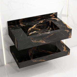 Plantex Floating Vanity/Slab Tile Vanity with Washbasin for Bathroom/Wall Mount Cabinet with Basin - 32 x 18 inch (ED-Black-Marble Finish)