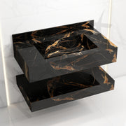 Plantex Floating Vanity/Slab Tile Vanity with Washbasin for Bathroom/Wall Mount Cabinet with Basin - 32 x 18 inch (ED-Black-Marble Finish)