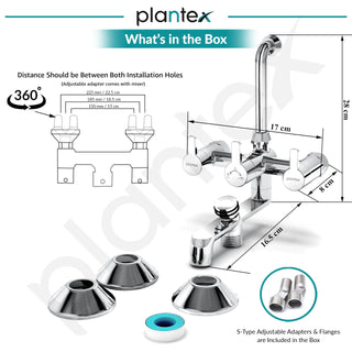 Plantex Brass Wall Mixer for Bathroom 3 in 1/L-Bend Connector for Overhead/Hand Shower/Spout Mixer Tap/Mixture Tap for Bathroom with 7-Year Manufacturer's Warranty-(Flo-819 Chrome)