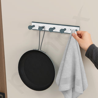 Plantex Cloth Hanger for Bathroom/Acrylic Hook Rail with 5 Hooks/Towel Hanger/Wall Mount Hook Rail Bar for Kitchen/Key Holder (Grey and Milky White)