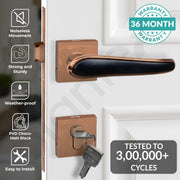 Plantex Main Door Lock/Mortise Lock for Doors - Robust Door Handle for Home with Brass Locks Body & Cylinder (PT-014, Rose Gold & Black)