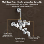 Plantex Brass Wall Mixer for Bathroom 3 in 1/L-Bend Connector for Overhead/Hand Shower/Spout Mixer Tap/Mixture Tap for Bathroom with 7-Year Manufacturer's Warranty-(Flo-819 Chrome)