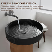 Plantex Acrylic Resin & Quartz Pedestal Basin for Bathroom/One Piece Pedestal Free Standing Round Wash Basin for living Room/Hotel (Black & Gold)