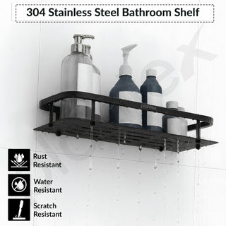 Plantex 304 Stainless Steel Bathroom Shelf/Wall Mounted Bathroom Organiser with Drill/Kitchen Storage Shelf(15X5 Inch-Black Finish)