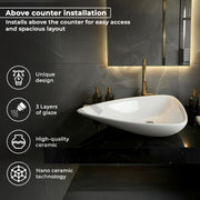 Plantex Ceramic Wash Basin/Triangle Basin/Tabletop Wash Basin for Bathroom/Home/Office/Hotel - (White - 25.5 x 18.5 x 5 Inch)