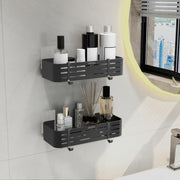 Plantex Aluminium Bathroom Shelf for Wall/Self Adhesive Kitchen Stand with Removable Hooks & Magic Stickers/Bathroom Fittings Accessories Set (12x5 inches, Matt Grey) - Pack of 2