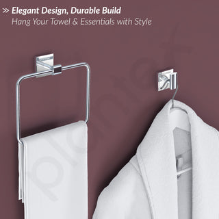 Plantex Bathroom Set/Soap Holder/Tumbler Holder/Towel Rod/Napkin Holder/Robe Hook/Bathroom Accessories - Set of 5 (Chrome)