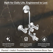 Plantex Pure Brass 3-in-1 Wall Mixer with L-Bend Provision for Overhead and Hand Shower/Bathroom Mixer Tap with Brass Wall Flange & Teflon Tape/Wall Mixer for Bathroom - (Flip, Chrome)