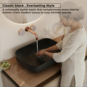 Plantex Ceramic Tabletop Basin Sink/Black Wash Basin for Bathroom/Washbasin for Restaurant/Hotel (Matt Black Finish -18 x 13 x 5.5 Inch)