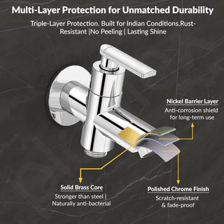 Plantex Pure Brass 2 in 1 Tap for Washing Machine with Water Saving Techonlogy Tap/Quarter Turn Water Tap with Brass Wall Flange & Teflon Tape-7 Year Warranty -(BAL-507-Chrome)