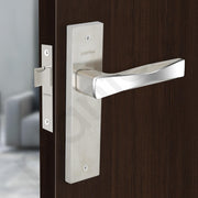Plantex Heavy Duty Door Lock â€“ Bathroom Door Lock/Mortise 8inch Keyless Plate Handle Set for Home/Bathroom/Store Room/Balcony/Office with Baby Latch (8085, Steel Satin and Chrome)