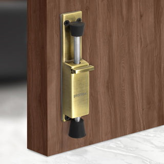 Plantex Kickdown Door Stopper Spring Loaded Telescopic Step On/Off Door Stopper Rubber, Adjustable Heavy Duty Door Locks Holder Stop/Release by Foot - (Brass Antique)