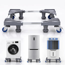 Plantex Adjustable Washing Machine Stand for Fridge/Heavy Duty Refrigerator Trolley with Lockable Wheels/8 Jack Anti-Vibration Support/180 kg Load Capacity - (Grey & Chrome)