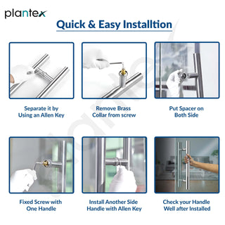 Plantex Manual Handle for Glass Door/Stainless Steel Main Door Handle/12 Inch Pull-Push Lock Handle Set of 1 (2 Piece, Chrome)