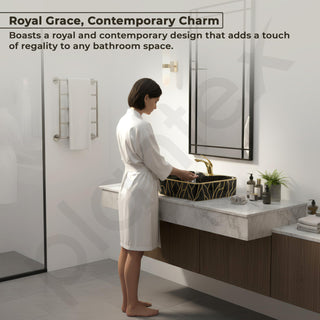 Plantex Ceramic Designer Washbasin for Bathroom/Countertop Wash Basin/Rectangle Tabletop Hand Wash Basin for Restaurant/Hotel (19x15x5 Inch - Black & Gold)