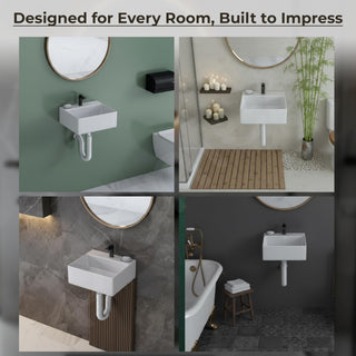 Plantex Ceramic Wash Basin for Bathroom/Wall Hung Basin/Bathroom Sink with 10 Years Glaze Warranty by Plantex/Washbasin for Restaurant/Hotel (Glossy White/Cuba - 14 x 12 x 5 Inch)