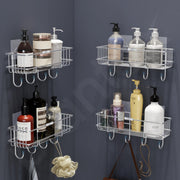 Plantex Stainless Steel Self-Adhesive Multipurpose Bathroom Shelf with Hooks/Towel Holder/Rack/Bathroom Accessories-Wall Mount - Pack of 4 (Chrome)