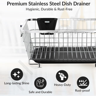 Plantex Stainless Steel Dish Drainer Basket for Kitchen Utensils/Dish Drying Rack with Drainer/Bartan Basket/Plate Stand (Size-54 x 40 x 24 cm/Chrome Finish)