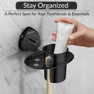Plantex J4 Stainless Steel Toothbrush Holder for Bathroom/Toothbrush Stand for Bathroom/Tumbler Holder/Bathroom Accessories (PVD Black Finish) Angel