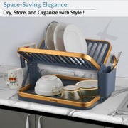 Plantex Kitchen Storage Rack/Aluminium Fold Flat Dish Drying Rack with Drainboard/2-Tier Kitchen Organiser Rack - (Gold & Grey)