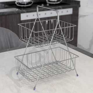 Plantex High Grade Steel 2-Tier Fruit & Vegetable Basket For Dining Table/Kitchen (Chrome), Countertop, Tiered Shelf