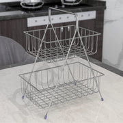 Plantex High Grade Steel 2-Tier Fruit & Vegetable Basket For Dining Table/Kitchen (Chrome), Countertop, Tiered Shelf