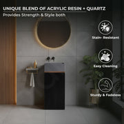 Plantex Acrylic Resin & Quartz Pedestal Basin for Bathroom/One Piece Pedestal Free Standing Square Wash Basin for living Room/Hotel (Grey & Black)