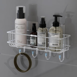 Plantex Stainless Steel Self Adhesive Bathroom Shelf/No Drill Bathroom Organizer with Hooks/Washroom Shelf- Pack of 1(Chrome)