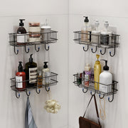 Plantex Bathroom Organizer Without Drill/GI Steel Self Adhesive Bathroom Shelf for Wall with Magic Stickers/Self Adhesive Kitchen Shelf with Hooks (Pack of 4)