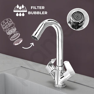 Plantex Basin Mixer Tap for Bathroom/Tap for Wash Basin with Water Saving Aerator/Pillar Tap - (CRM-1280-Chrome)
