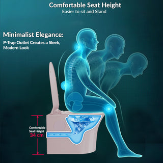 Plantex Platinum Ceramic Rimless Wall Hanging Commode/Washdown Western Commode with Soft Close Toilet Seat - P Trap Outlet (Peach)