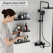 Plantex Wall Mount Glass Shelf for Bathroom/Shelves for Kitchen/Black Glass Shelf, Polished (15x6 Inches - Pack of 3)