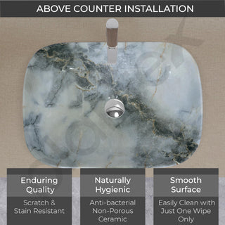 Plantex Ceramic Tabletop Basin/Wash Basin for Bathroom/Bathroom Sink/Grey Marble Washbasin for Restaurant, Hotel (18 x 13 x 5.5 Inch)