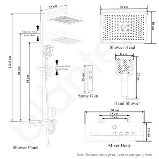 Plantex Shower Panel Full Set for Bathroom/Shower System with Hydroelectric Digital Display and Hot & Cold Mixer(S - 9008-Black)