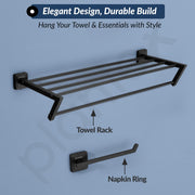 Plantex Decan 304 Grade Stainless Steel Towel Rack for Bathroom/Soap Holder/Napkin Ring/Tumbler Holder/Robe Hook/Bathroom Accessories - Black