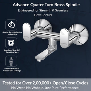 Plantex Pure Brass Orn-216 Non Telephonic Wall Mixer with Watert Saving Nozzle/Mixer Tap for Bathroom with Brass Wall Flange and Teflon Tape -7 Year Warranty (Mirror Chrome)