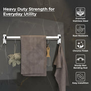 Plantex Stainless Steel Folding Single Towel Rod with Hooks/Towel Holder for Bathroom/Towel Hanger/Towel Stand/Bathroom Accessories - (24 Inch-Chrome)